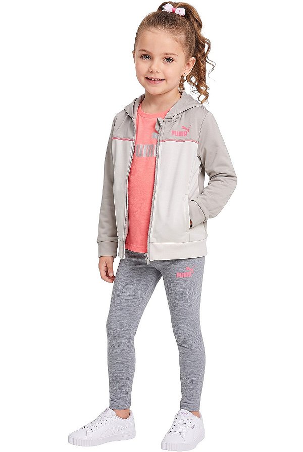 Conjunto Infantil Puma 3 Peças Casaco com Capuz, Camiseta e Legging