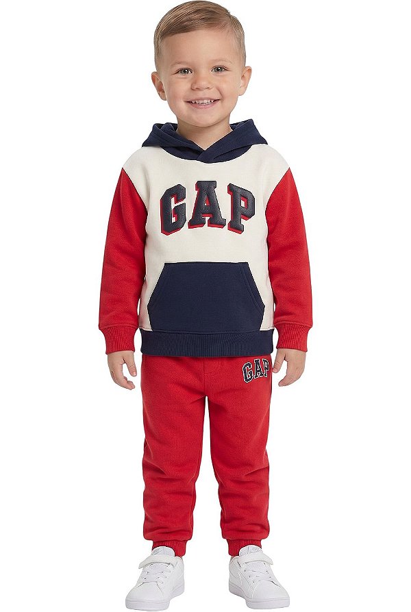 Conjunto Infantil GAP Moletom Vermelho, Azul e Branco