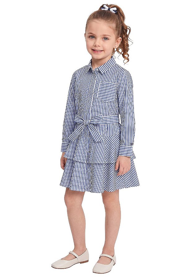 Vestido Infantil Tommy Hilfiger Chemise Listrado Azul