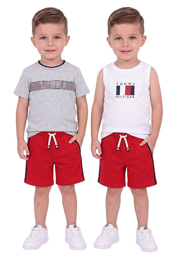 Conjunto Infantil Tommy Hilfiger 3 Peças Camiseta ata e Bermuda