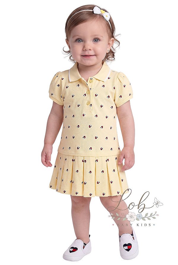 Vestido Polo Bebê Tommy Hilfiger Piquet Amarelo