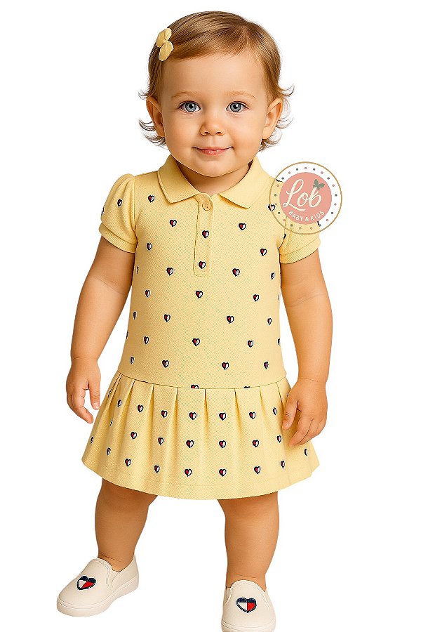 Vestido Infantil Gola Polo Tommy Hilfiger amarelo