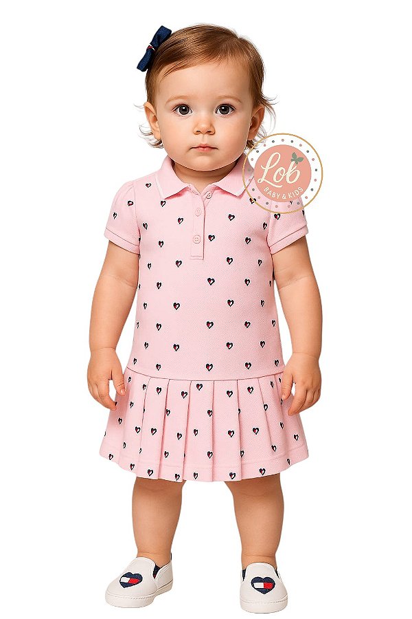 Vestido Infantil Gola Polo Tommy Hilfiger Rosa