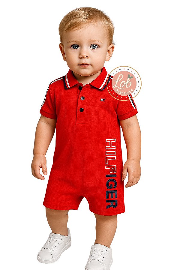 Romper gola Polo Bebê Tommy Hilfiger Vermelho