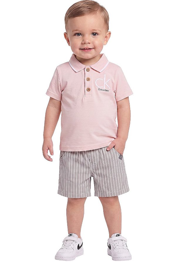 Conjunto Bebê Calvin Klein Polo Rosa e Bermuda