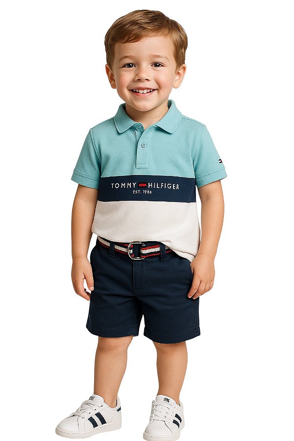 Camisa Polo Infantil Tommy Hilfiger Turquesa