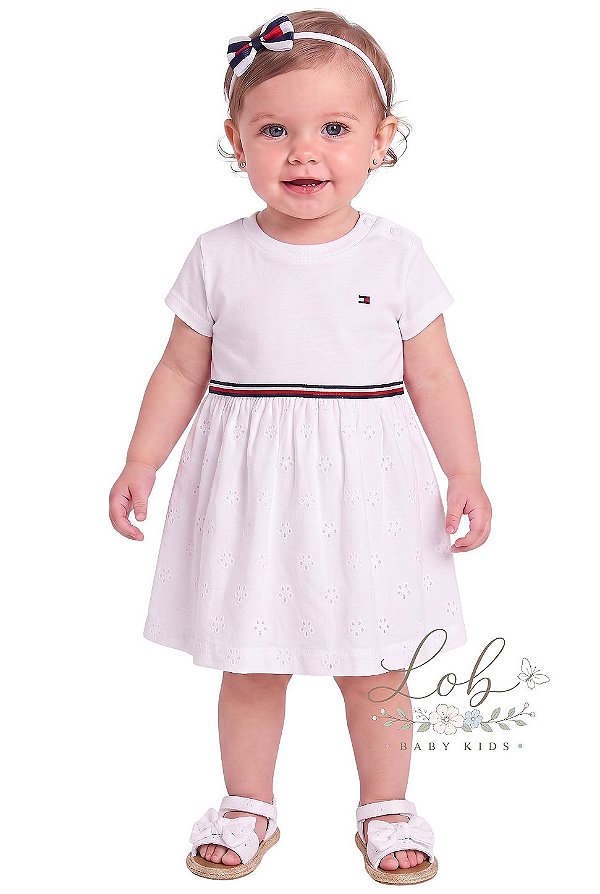 Vestido Bebê Tommy Hilfiger Malha com Saia em Laise