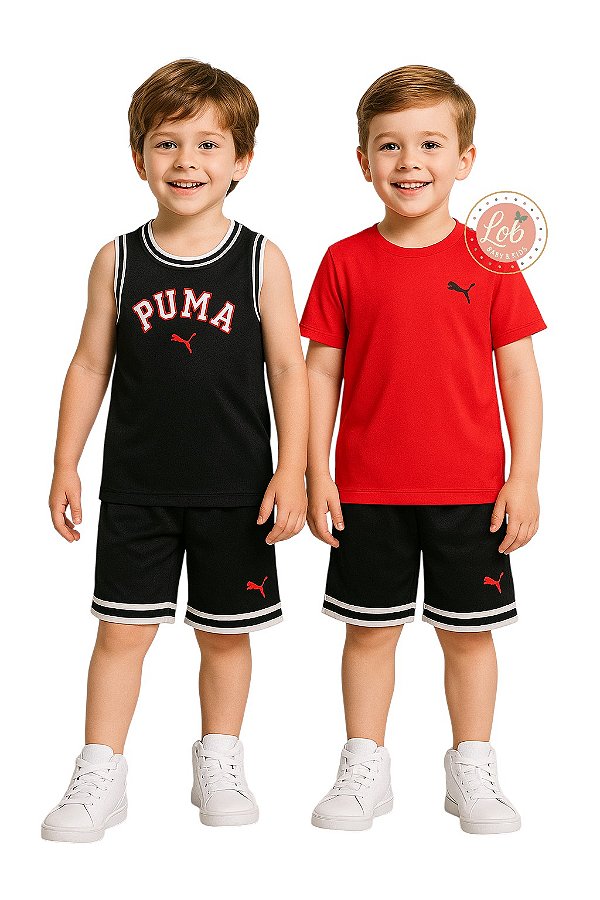 Conjunto Infantil Puma 3 Peças – Preto e Vermelho