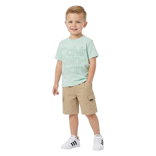 Conjunto Infantil Calvin Klein Camiseta Bermuda Cargo Bege