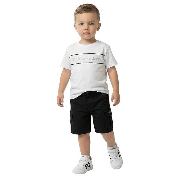 Conjunto Infantil Calvin Klein Camiseta Bermuda Cargo Preta