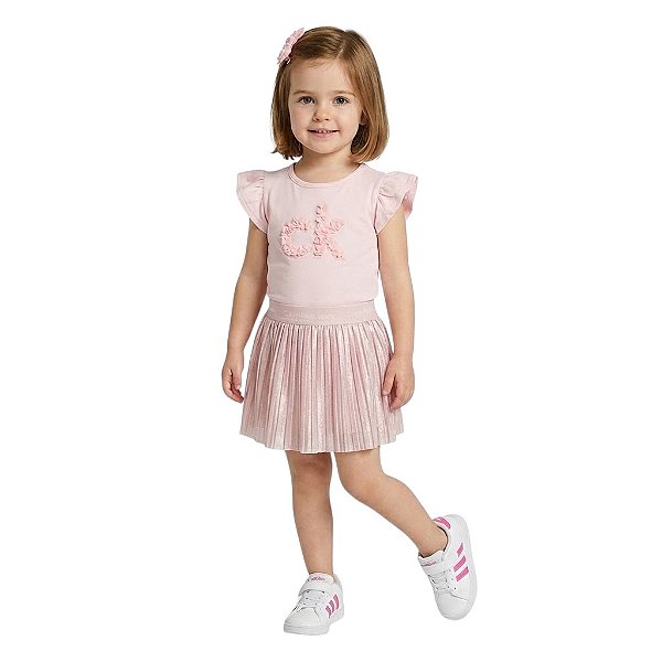 Conjunto Infantil Calvin Klein Rosa Saia Plissada.