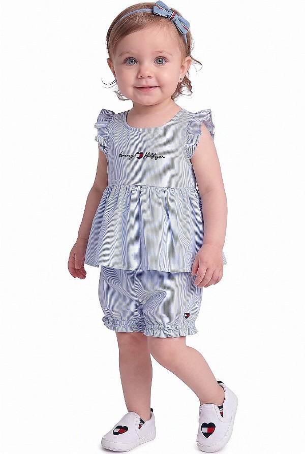 Conjunto Bebê Tommy Hilfiger – Bata + Shorts Bubble Listrado