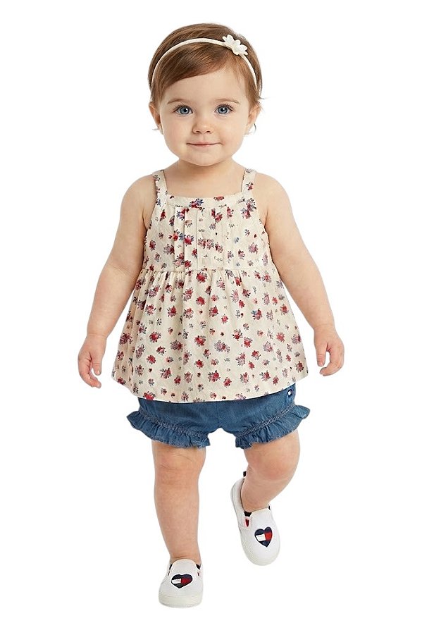Conjunto Bebê Tommy Hilfiger Bata e Shorts Bloomer