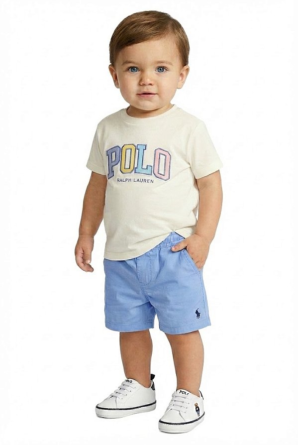 Conjunto Bebê Polo Ralph Lauren Camiseta e Shorts Azul Claro
