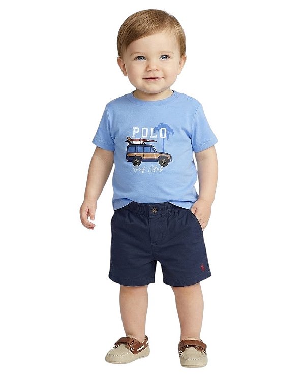 Conjunto Bebê Polo Ralph Lauren Camiseta e Shorts Azul Marinho