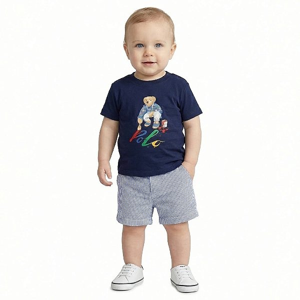 Conjunto Bebê Polo Ralph Lauren Camiseta Polo Bear e Bermuda