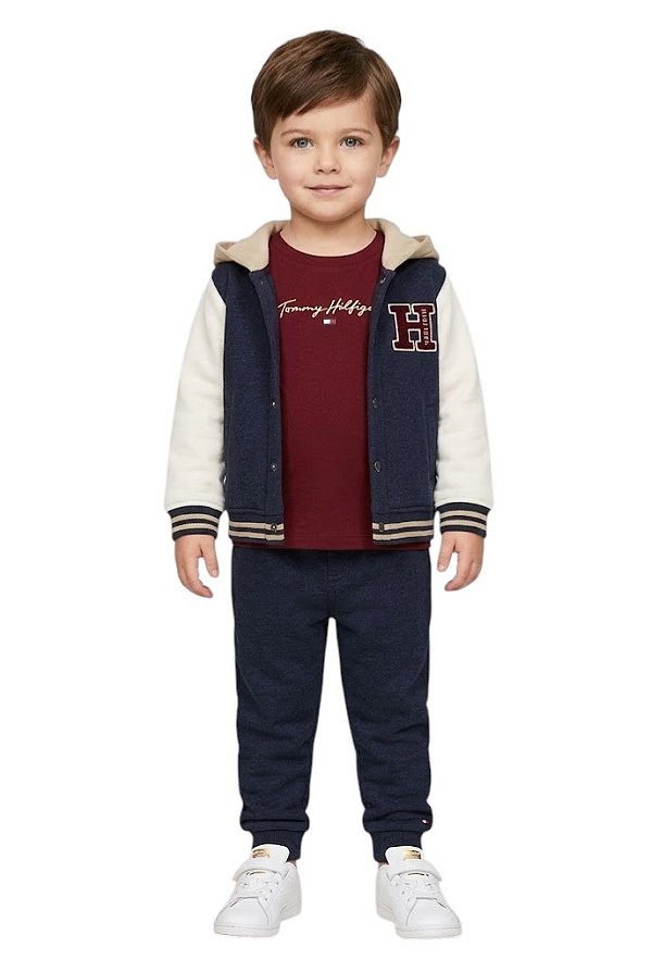 Conjunto 3 peças Infantil Tommy Hilfiger – Jaqueta de Beisebol