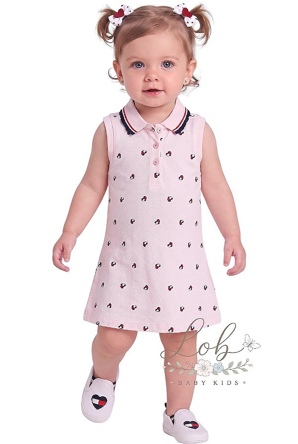 Vestido Bebê Tommy Hilfiger Polo Piquet Rosa