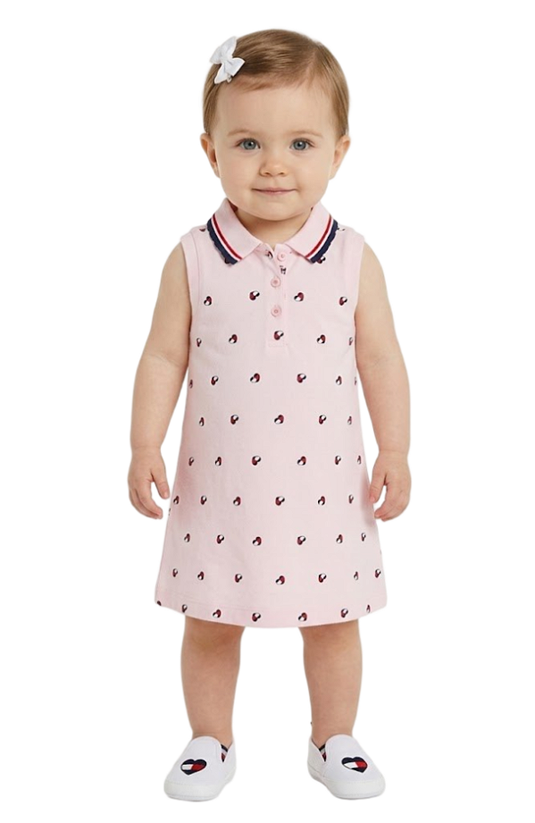 Vestido Infantil Gola Polo Tommy Hilfiger Rosa