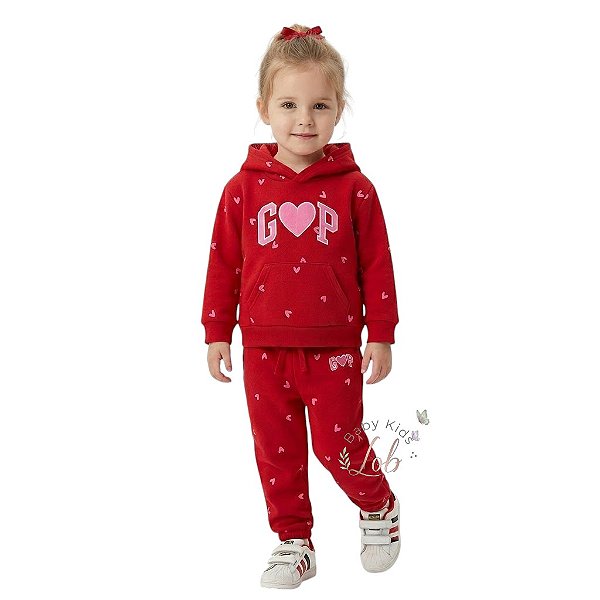 Conjunto Infantil GAP Moletom com Fleece Corações