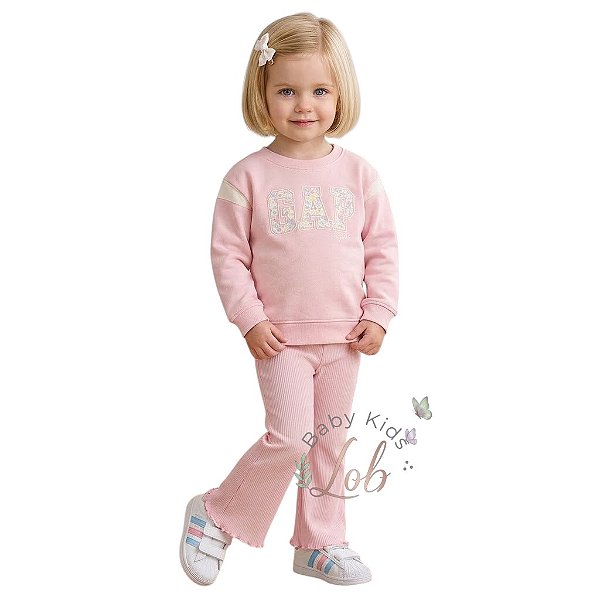 Conjunto Infantil GAP em Moletinho Rosa