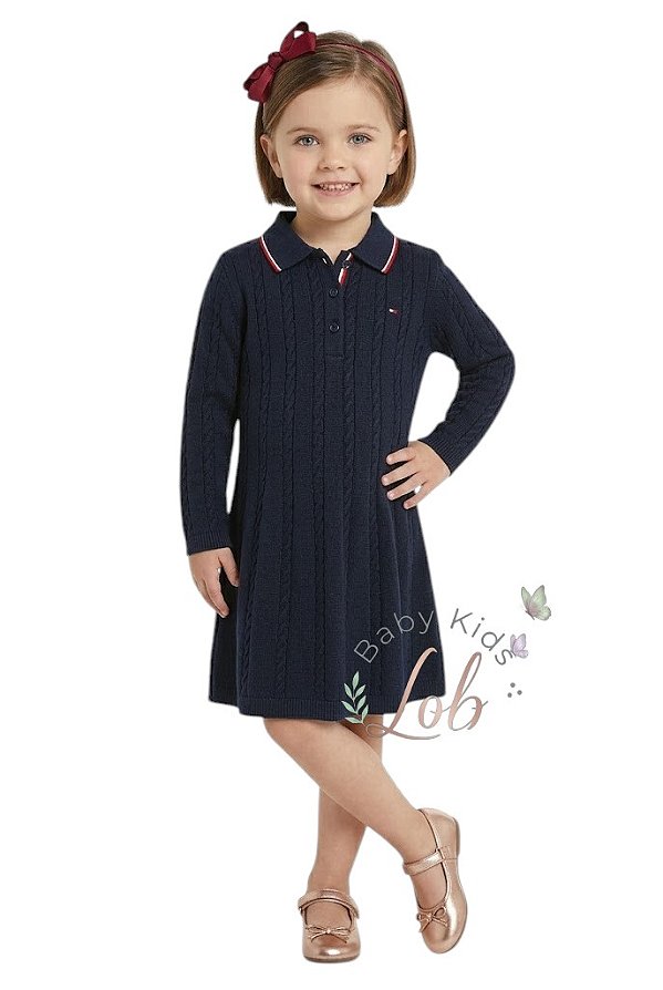 Vestido Infantil Tommy Hilfiger em Tricot com Gola Polo