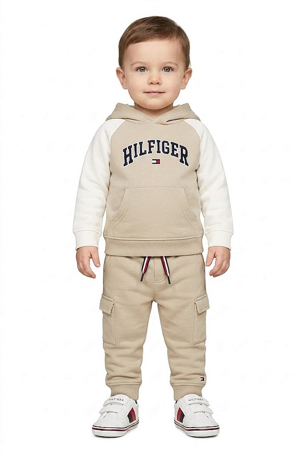 Conjunto Bebê Tommy Hilfiger em Moletom Flanelado com Capuz