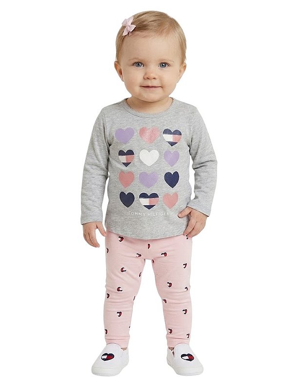Conjunto Bebê Tommy Hilfiger Camiseta e Legging com Estampa de Corações