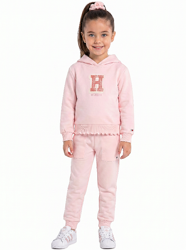 Conjunto Infantil Tommy Hilfiger em Moletom rosa