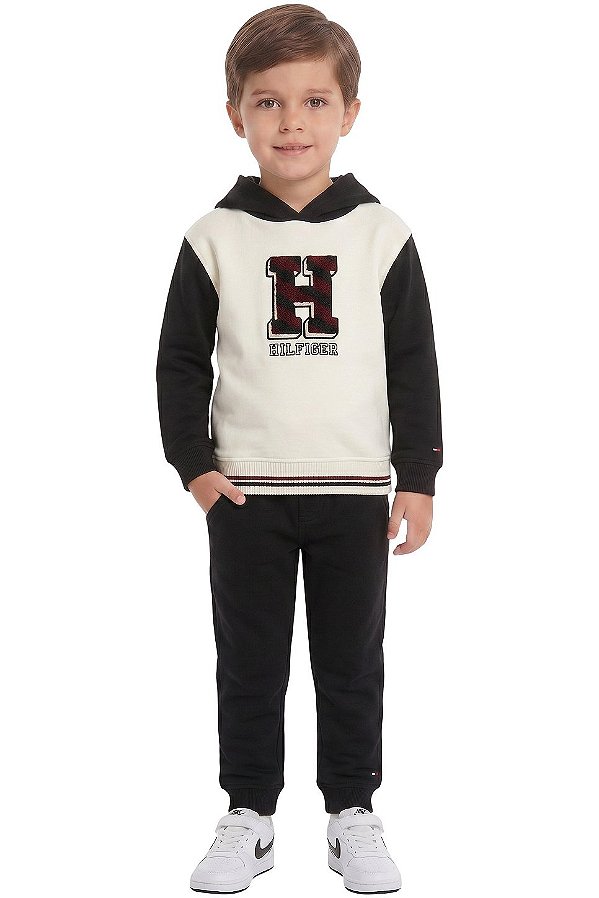 Conjunto Infantil Tommy Hilfiger Moletom Off White/Preto