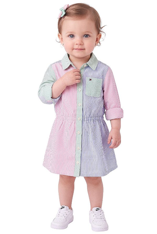 Vestido Bebê Chemise Tommy Hilfiger Listrado Color Block