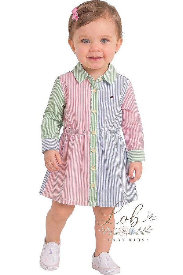 Vestido Bebê Chemise Tommy Hilfiger Listrado Color Block