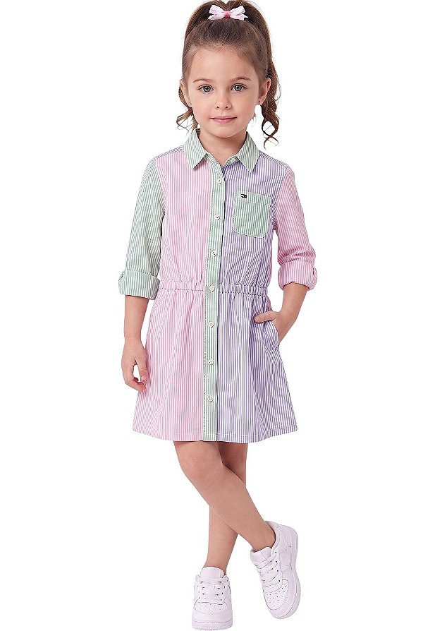 Vestido Infantil Chemise Tommy Hilfiger Listrado Color Block