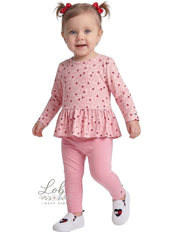 Conjunto Bebê Tommy Hilfiger em Malha – Batinha Peplum e Legging