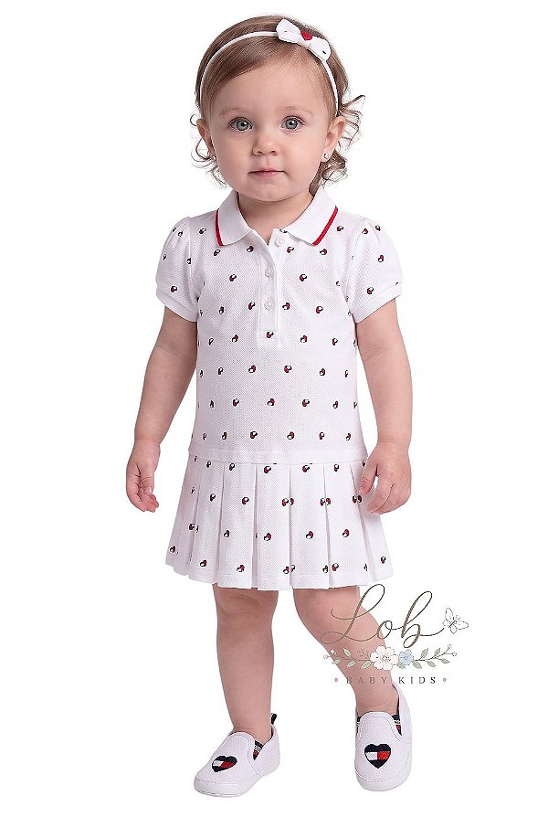 Vestido Polo Bebê Tommy Hilfiger Piquetr Branco