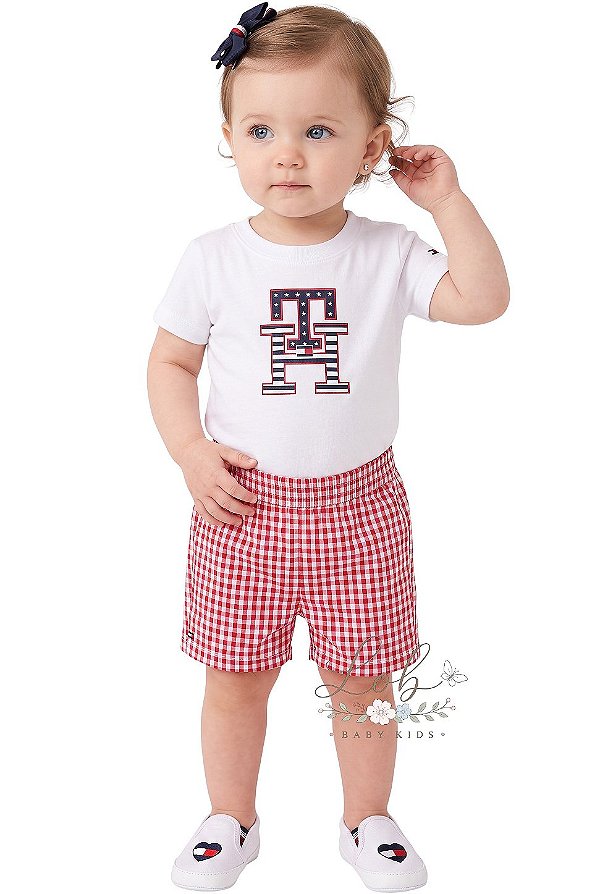 Conjunto Bebê Menina Tommy Hilfiger Camiseta e Shorts Xadrez