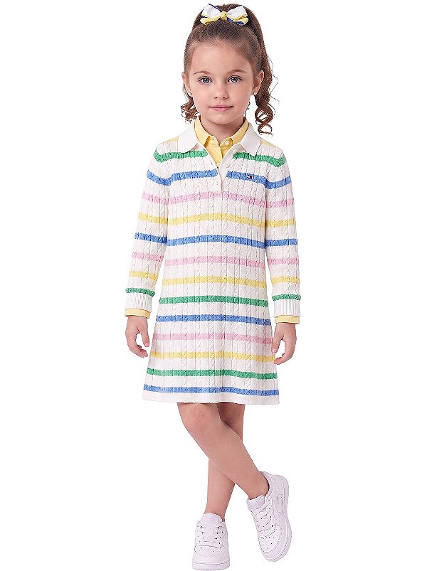 Vestido InfantilTommy Hilfiger Polo em Tricô Trançado Listrado