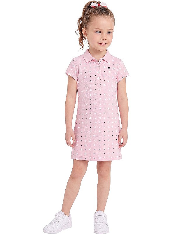 Vestido Infantil Tommy Hilfiger Polo Piquet Rosa Floral
