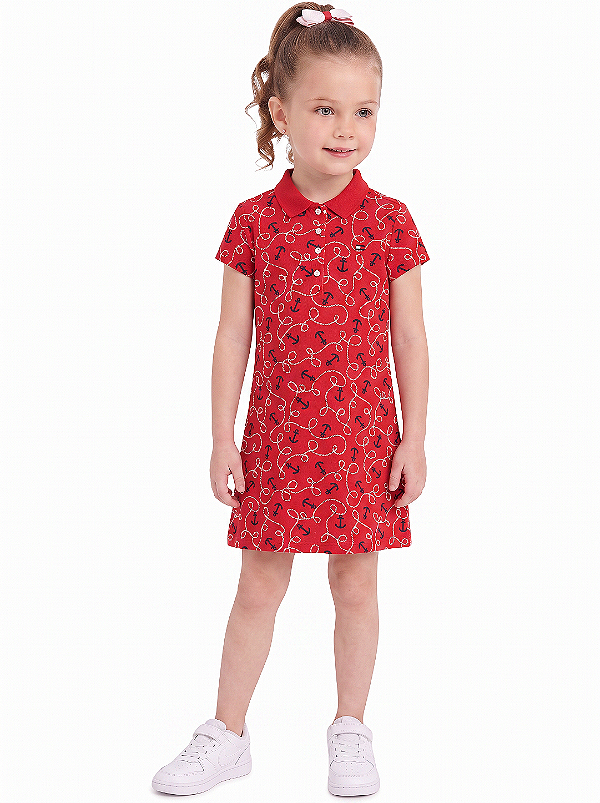 Vestido Infantil Tommy Hilfiger Polo Vermelho Estampa Náutica