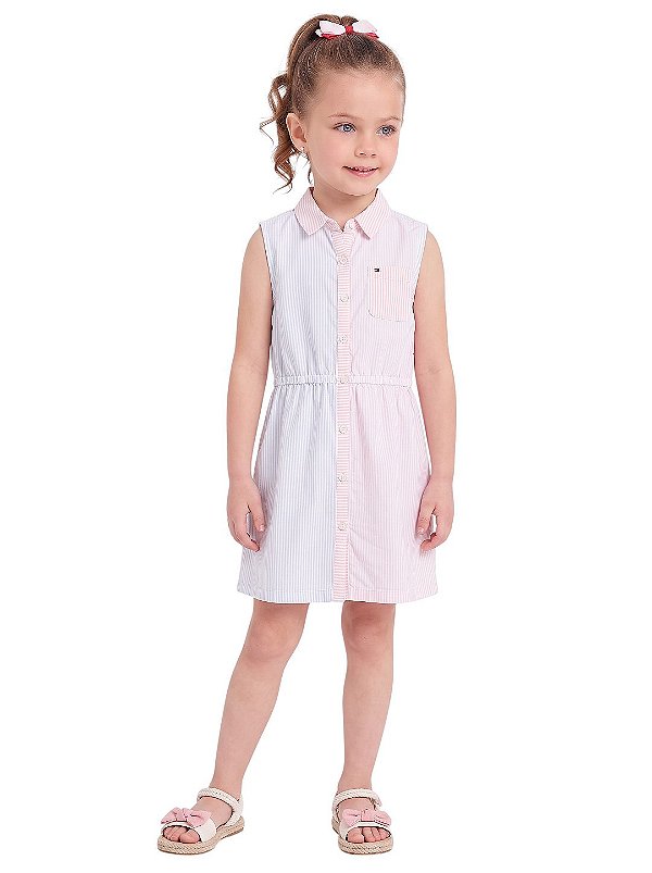 Vestido Infantil Tommy Hilfiger Chemise Listrado em Algodão