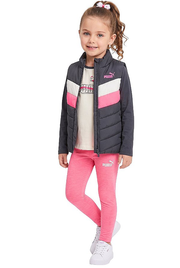 Conjunto Infantil Puma 3 Peças Colete, Camiseta ML e Legging