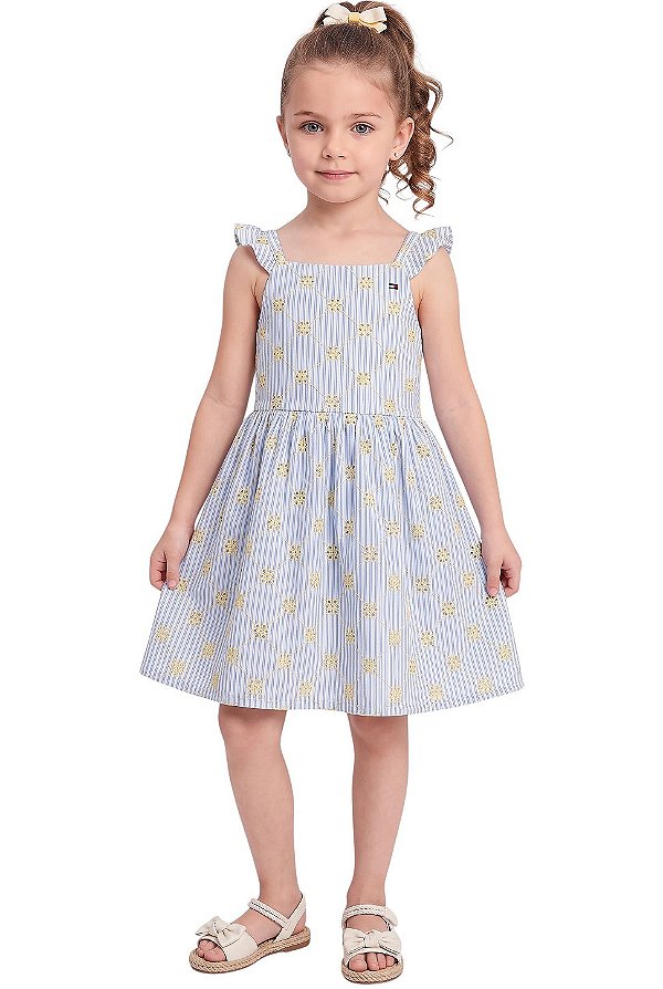 Vestido Infantil Tommy Hilfiger Azul Bordado Inglês