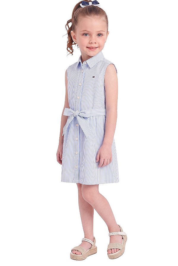 Vestido Infantil Tommy Hilfiger Chemise Listrado Azul