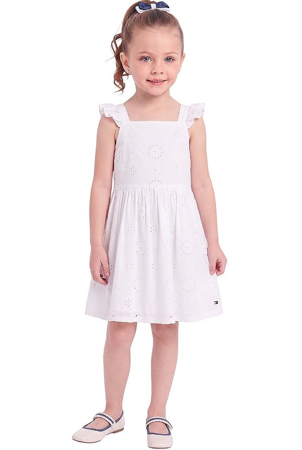 Vestido Infantil Tommy Hilfiger Bordado Inglês Branco