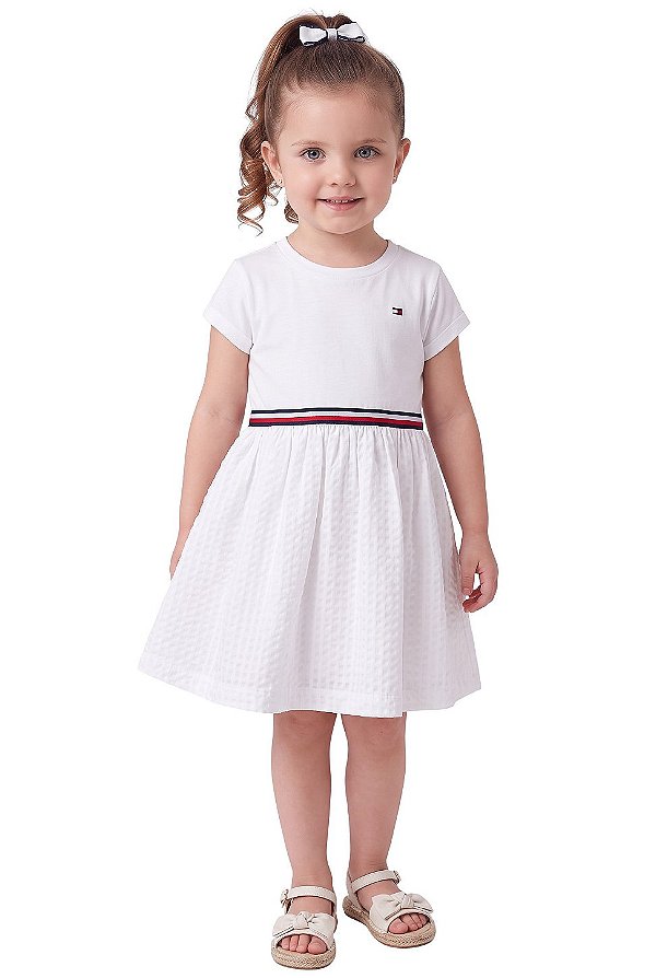 Vestido Infantil Tommy Hilfiger Branco com Saia Texturizada