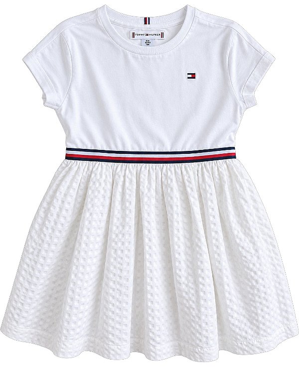 Vestido Infantil Tommy Hilfiger Branco com Saia Texturizada