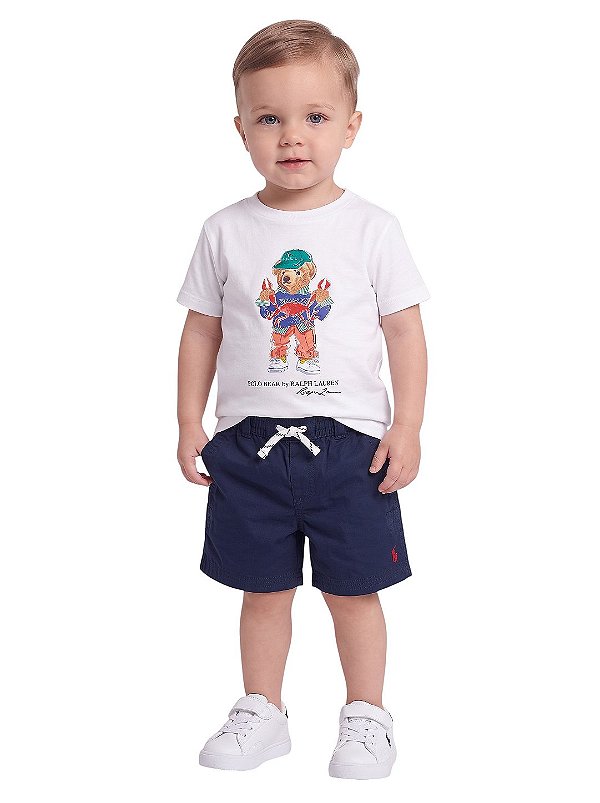 Conjunto Bebê Polo Ralph Lauren Polo Bear Bermuda Azul-Marinho