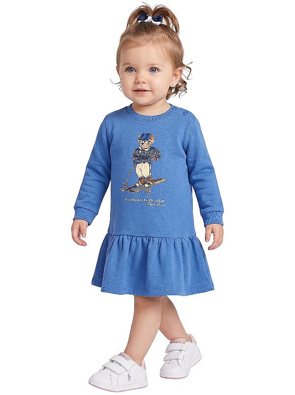 Vestido Bebê Polo Ralph Lauren Polo Bear Azul Sky