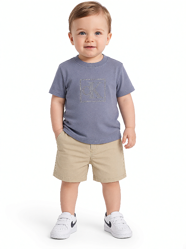 Conjunto Bebê Calvin Klein Camiseta CK e Shorts Bege