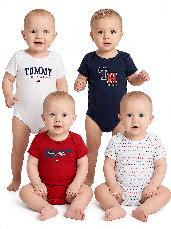 Kit 4 Bodys Bebê Tommy Hilfiger Manga Curta